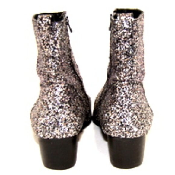 Osstone Men’s Chelsea Silver/Black Glitter Dress Boots with Side Zipper -Heels - Picture 5 of 7